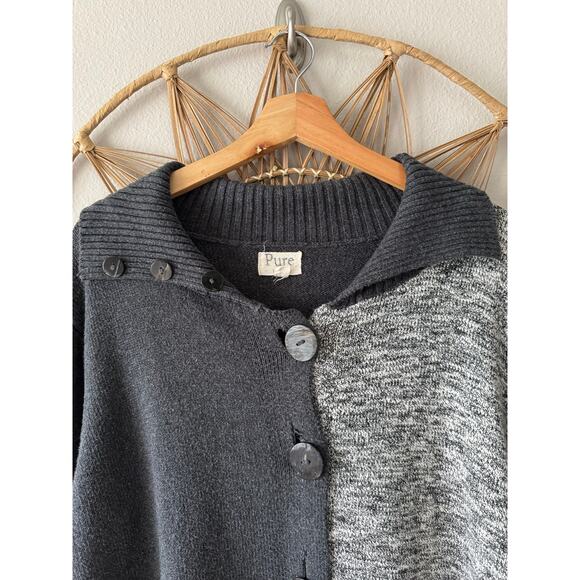 PURE Knits Handknit Lagenlook Artsy Long Sweater Cardigan Pearl Big Buttons Sz L - Picture 3 of 13